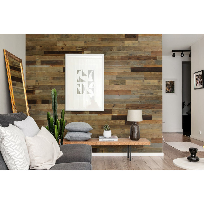 Colamo 4.53" x 35.4" Peel and Stick Reclaimed Wood Wall Paneling in Brown Wayfair